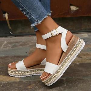 Women's Fashionable Crocodile Embossed Pu Platform Sandals Summer  Vacation Beach Flatform Slingback Sandals, Buckle Decor Non-slip Summer Walking Shoes for Daily Footwear for Girl Spring Holiday