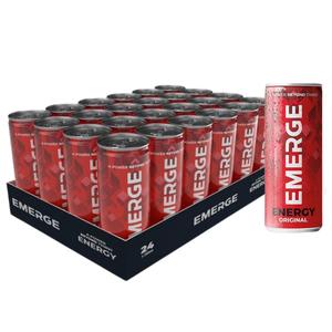 Emerge Energy Original - Pack of 24 x 250ml - Mixed Fruit Flavor Energy Drink with Sugar & Sweeteners - Sport, Beverage