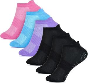 Socksville Girls' Grip Trainer Socks (6 Pairs) – Non-Slip Silicone Soles, Arch & Heel Support, Breathable Cotton Blend