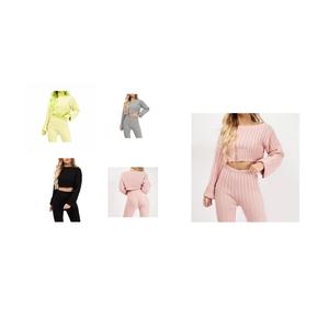 Fashion Luva Women 2 Pieces Outfit Short and Top Ladies Long Sleeve Crop Top outfit women knitted Rib set Co Ord Womenswear Chic Comfort Basic Style Overalls Suits Comfortable