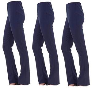 Fashion Luva NAVY Chic Comfort: Women's Ribbed Stretch Bootleg Trousers with Elasticated Waist - Trendy Bootcut Pants for Everyday Elegance Womenswear Bottom Basic