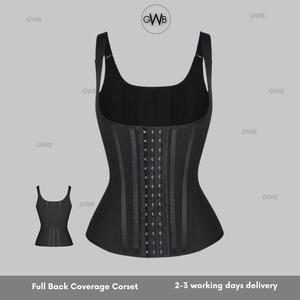 GWB Full Back Coverage Corset Shapewear Waist Trainer for Women - Adjustable Luxury Gold Hooks, Comfortable Customized Day Wear,