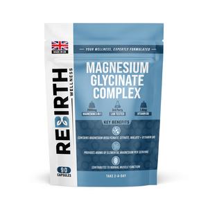 Magnesium Glycinate 3 in 1  with added B6 - Contains 468mg Elemental Magnesium from Magnesium Glycinate, Citrate & Malate - 90 Capsules - 3rd Party Lab Tested - Made in UK - ReBirth Wellness sleep