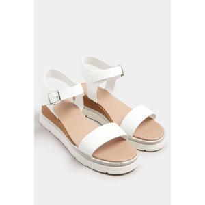 White Diamante Flatform Sandals In Wide E Fit & Extra Wide EEE Fit