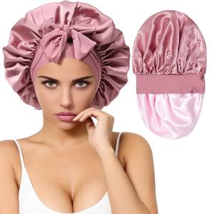 Double Layer Silk Bonnet Satin Hair Cap for Sleeping With Tie Band Large Bonnets with Adjustable Straps Hair Sleep Caps for Women Curly Braid Hair