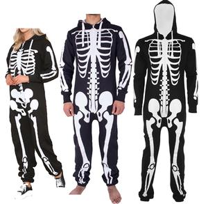 Fashion Luva All in One Onesie Halloween Skeleton Hooded Zip Up Playsuit Unisex Adults Fancy Dress Party Cosplay Jumpsuit Plus Size Women's Men's Human Costumes