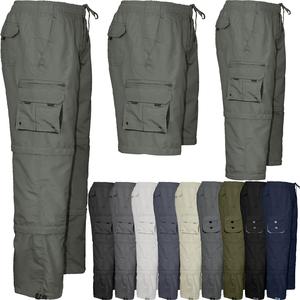Mens 3 in 1 Cargo Multi Pocket Trousers & 3/4 Long Below Knee Shorts & Zip Off Shorts Combat Elasticated Waist Lightweight Pants Camo Work Pants