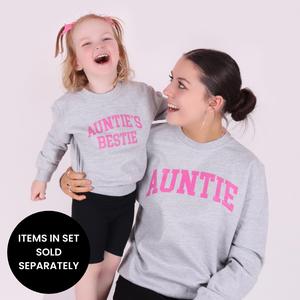 Auntie & Auntie's Bestie College Matching Grey/Pink Sweatshirts (ITEMS SOLD SEPARATELY)