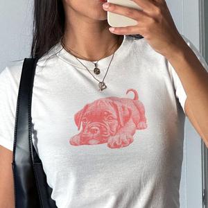 Boxer Puppy Print T-Shirt - Womens Baby Tee - Salty Pixie