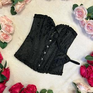 LILIOSA LINGERIE High Quality Be Mine Black Classy Elegan Satin Corset (Corset - adjustable + Pants - non adjustable) Comfortable Underwear Womenswear, Breatheable Feminine Sexy Top, Breathable Body Shape Bustier, Winter Fashion Matching Fit Outfits Styl