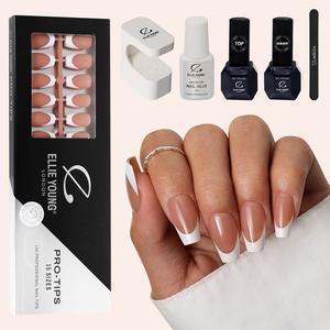 [ Brown French Tip Nail Kit ] PRO-TIPS 150pcs Brown Medium Coffin French Nail Tip, 15 Sizes Press-On Nails, Gel Acrylic Nail Extensions for Easy DIY, Ellie Young Nails