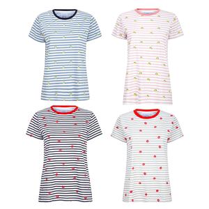 NOROZE Women's T-Shirt Round Neck Short Sleeve Tops Fashion Lemen Kiss Lips Stripe Printed Blouses Summer Dress Tee Shirt Casual Fabric