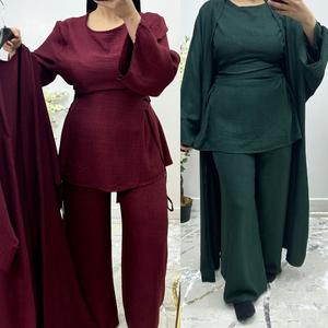 BERBISH Princess Double Cross Tie 3 PIECE COORD SET  top with Flared Sleeves + wide  leg trousers + kimono , One Size (8-18/20), Premium Quality - Womenswear Modest  set  , Casual Elegant Formal Feminine Lady Comfortable graduation modest Adjustable