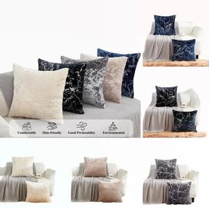 Luxury Silver Marble Cushion Set | Spring Summer Decorative Sofa Cushions | Ultra Soft Faux Fur & Velvet Back Cushions (Set of 2, 45×45cm)