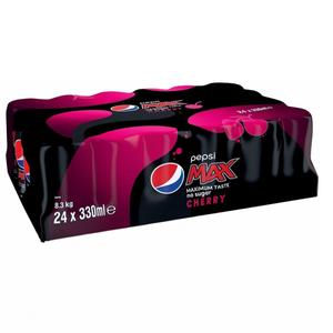 Pepsi Max CHERRY Can 330ml - Pack of 24 Sugar-Free Soft Drink Beverage Refreshing Cherry Flavor