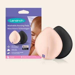 Lansinoh Washable Nursing Pads, available in white, pink of black packs of 4 or 8 pads, for breastfeeding new mum
