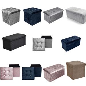 Storage Box Folding Ottoman Collapsible Toys Square Chest Box 2 Sizes | Large Padded Footstool or Storage Chest Lid for Bedroom, Hallway, Living Room | Teddy Crushed velvet Choudhary Storage Box Foldable Footstool for living room Toy Chest,Storage Seat