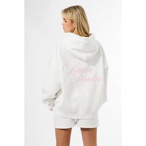 Kaiia Studio Script Logo Oversized Hoodie White & Pink