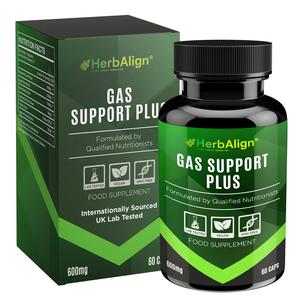 Herbalign Gas Support Plus Capsules | 1200mg Peppermint Leaf, Ginger Root, Fennel Seed, Chamomile Flower, Probiotic & Digestive Enzyme Blend | 60 Capsules UK Lab Tested | Bloating & Digestive Support Healthcare Fitness Dietary Natural Edible Supplement