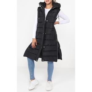 women long line hooded puffer gilet sleeveless padded jacket Casual Plain Black Womenswear Longline Tops Lady Basic Underwear Vests winter gilet