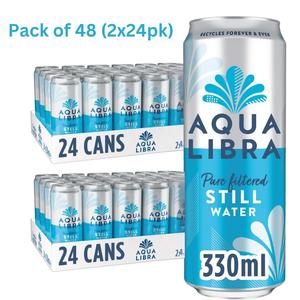 Aqua Libra Still Water 330ml Cans - Pack of 48 (2x24pk) - Pure Filtered