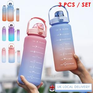 [British Seller] 300+750+2000ML Leakproof Motivational Sports Water Bottle with Straw & Time Marker, Flip Top Durable Frosted Bottle Perfect for Office, School, Gym and Workout Drinkware Tumbler