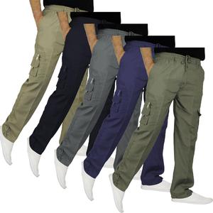 Mens Elasticated Waist Cargo Combat Trousers Lightweight Multi Pockets Pants M-3XL Fabric Menswear