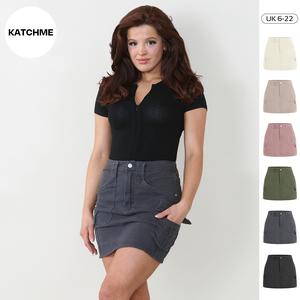 KatchMe Women's Solid Color Versatile High Waist Side Pocket Mini Skirt B, Casual Plain A-Line Silhouette Skirt Outfits for Women, Street Womenswear