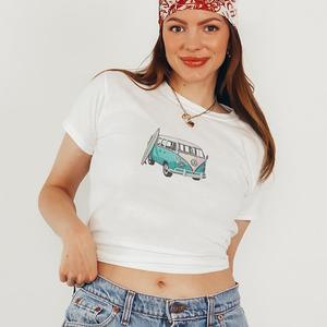 Campervan Print T-Shirt - Womens Baby Tee - Salty Pixie