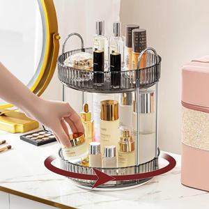 Multi Layer Rotatable Makeup Organizer Space Saving 360 Makeup Organizer 2 Layer Cosmetic Storage Rack Jewellery Stand Perfume Stand Vanity Storage Desk Storage