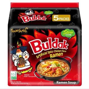 SAMYANG Stew Type Buldak Chicken Flavor Ramen - Spicy Noodles Ramen Soup - 145g (Pack of 5) Instant Food Korean Pansit