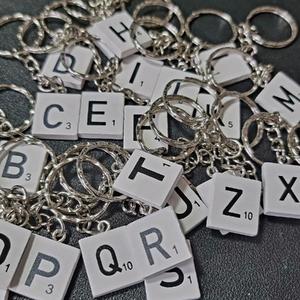 White Wooden Scrabble Letter Keyrings for Wedding Favors and Stocking Fillers