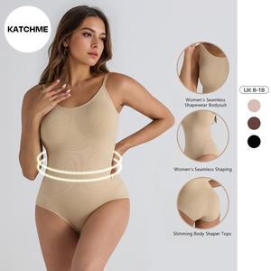 KatchMe Women's Versatile Solid Thin Straps Shaping Bodysuit (B),Athleisure Plain Low-Neckline Tummy Control Spaghetti Straps Stretchy Womenswear
