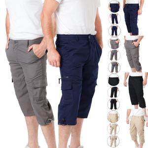 Mens 3/4 Length Long Below Knee Elasticated Shorts Cotton Cargo Combat Multi Pockets Premium Shorts Casual Menswear