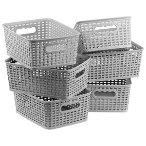 GEEZY Plastic Storage Baskets for Home Organisation Kitchen Cupboard Storage Bathroom Office School Cabinet Shelf Toiletries Cleaning Supplies Stackable Organiser Set of 6