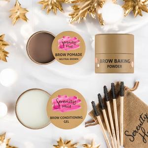 Serenity Hue Shape Hold & Grow Brow Bundle Nourishing Matte Trio with Brow Pomade Baking Powder & Conditioning Gel Free Spoolies