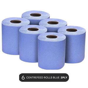 2-Ply Centrefeed Blue Rolls - Pack of 6 Rolls - Ideal for Kitchens, Bathrooms, Offices, and More - Wipes, Toilet Cleaning Towels