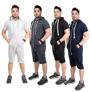 NOROZE Men's Casual Plain Full-Zip Hoodie One-Piece Jumpsuit Romper Cap-sleeve Overalls Playsuit S-2XL Fabric Menswear