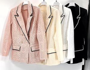 Fashion Luva Double Breasted Lace Blazer Elegant Outfits Commuter Lapel Long-Sleeved Two Pocket Trim Stitched Detail Straight jacket Womenswear Coats