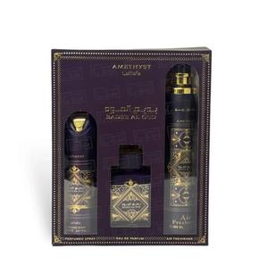 Bade’e Al Oud Amethyst Gift Set by Lattafa - (Eau De Parfum 100ml,  Ari Freshener 300ml &  Body spray 200ml)