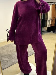 BERBISH Women's Soft Velvet Coord Set with Tassel Sleeve and Wide Leg Trousers - Winter Must, UK One Size 8-20 - Overalls, Suits