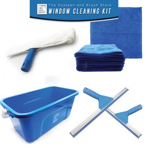 Blue Window Cleaning Bundle Kit with Bucket, Washer, 2 Squeegees and 10 Large Microfibre Cloths