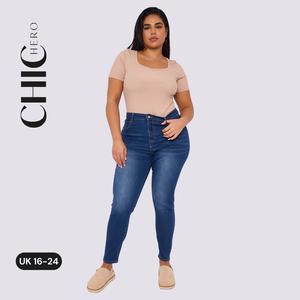 Chichero Plus Size Women's High Waist Stretchy Denim Jeans Casual Womenswear Bottom Elastic Everyday Fitted Trouser Pants