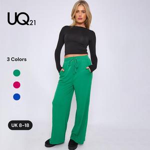 UNIQUE21 Women's Solid Color Elastic Waist Drawstring Wide Leg Trousers