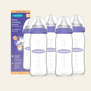 Lansinoh Glass Feeding Bottles 240ml with NaturalWave Teat, for breastmilk and combi feeding