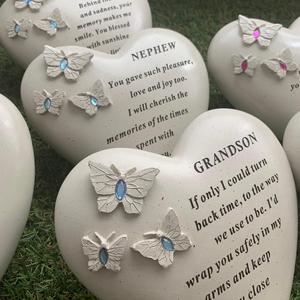 Options - Butterfly hearts with pink or blue gems memorial stones Variation