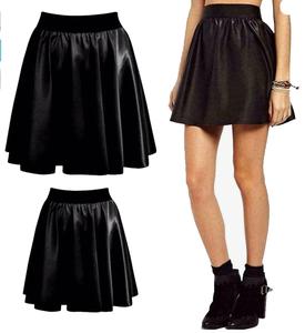 Fashion Luva New Womens Faux Leather Plus Size Skirt Stretchy High Waist Wetlook Flare Mini Skater Skirt Womenswear Casual Comfort