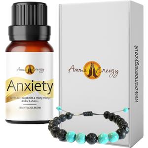 Anxiety Diffuser Bracelet Set For Men & Women | Lava Stone Aromatherapy Bracelet & 10ml Essential Oil | Relaxation Aromatherapy Gift For Her For Him | Gift Box | Christmas Gift Present For Him For Her | Aroma Energy Essential Oils Wellness Yoga Meditation