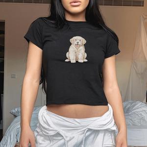 Golden Retriever Print T-Shirt - Womens Baby Tee - Salty Pixie