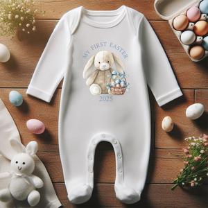 Bunny Basket My First Easter 2025 White Baby Romper